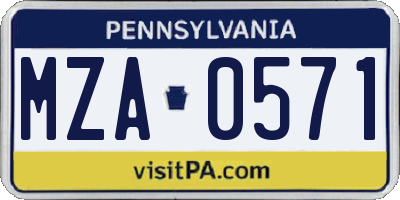PA license plate MZA0571