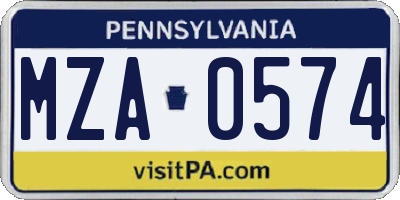 PA license plate MZA0574
