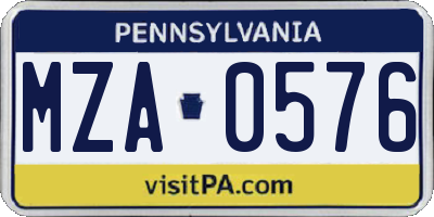 PA license plate MZA0576