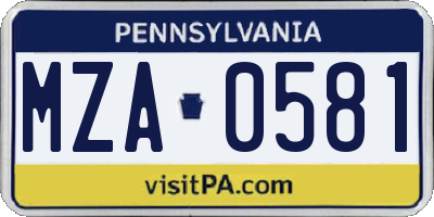 PA license plate MZA0581