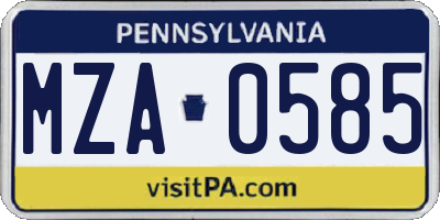 PA license plate MZA0585