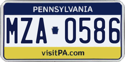 PA license plate MZA0586