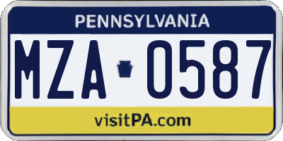 PA license plate MZA0587