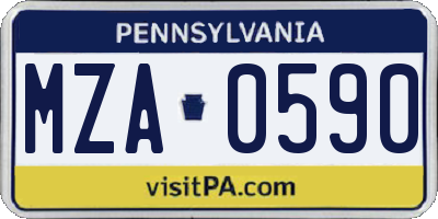 PA license plate MZA0590