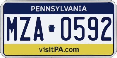 PA license plate MZA0592