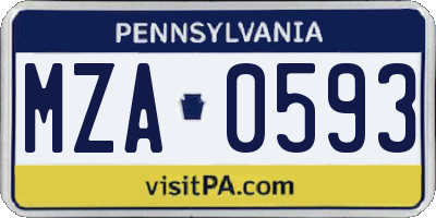 PA license plate MZA0593