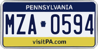 PA license plate MZA0594
