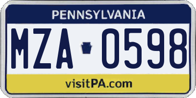 PA license plate MZA0598
