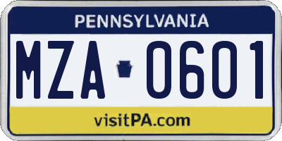 PA license plate MZA0601