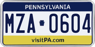 PA license plate MZA0604