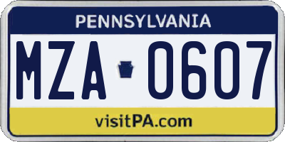 PA license plate MZA0607