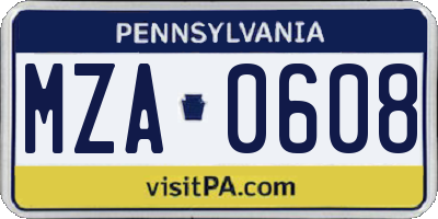PA license plate MZA0608