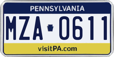PA license plate MZA0611