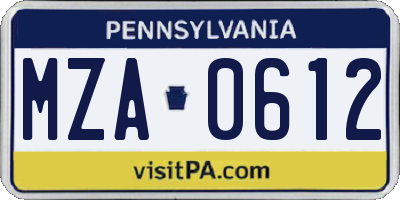 PA license plate MZA0612
