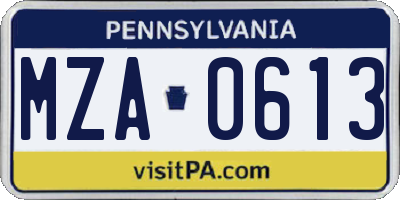 PA license plate MZA0613
