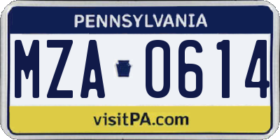 PA license plate MZA0614