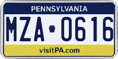 PA license plate MZA0616