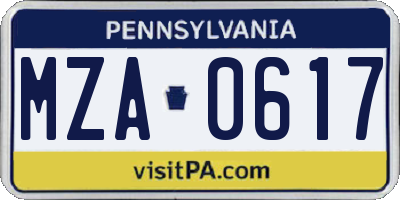 PA license plate MZA0617