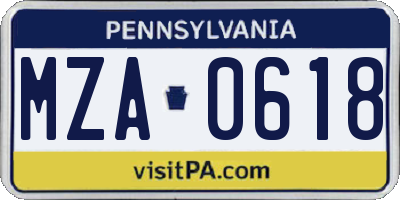 PA license plate MZA0618