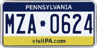 PA license plate MZA0624