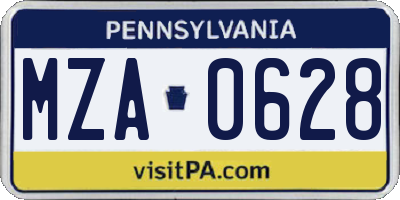 PA license plate MZA0628