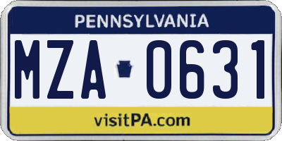 PA license plate MZA0631