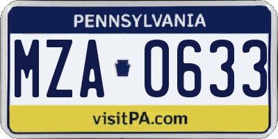 PA license plate MZA0633