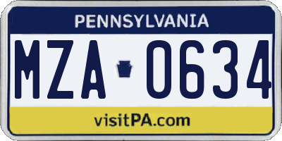 PA license plate MZA0634
