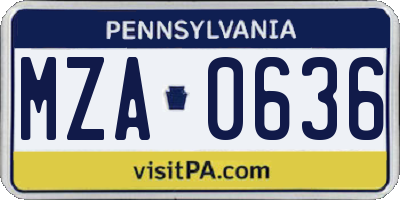 PA license plate MZA0636