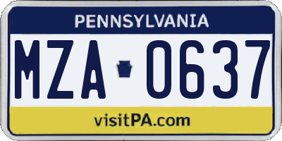 PA license plate MZA0637