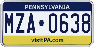 PA license plate MZA0638