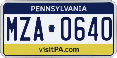 PA license plate MZA0640