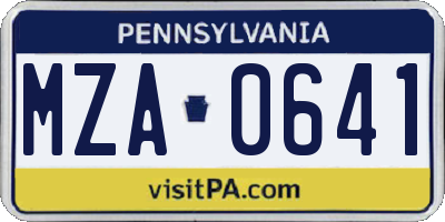 PA license plate MZA0641