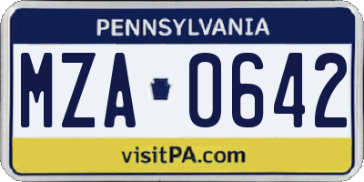 PA license plate MZA0642