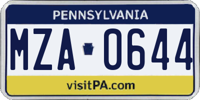 PA license plate MZA0644