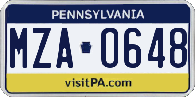 PA license plate MZA0648