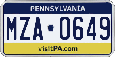 PA license plate MZA0649