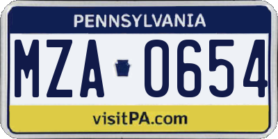 PA license plate MZA0654