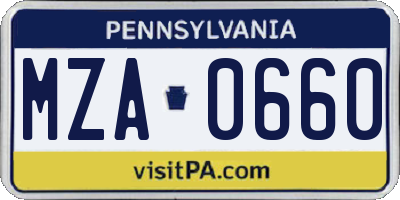 PA license plate MZA0660