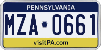 PA license plate MZA0661