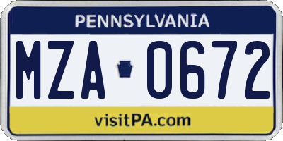 PA license plate MZA0672