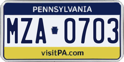 PA license plate MZA0703