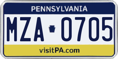 PA license plate MZA0705