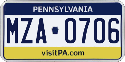 PA license plate MZA0706