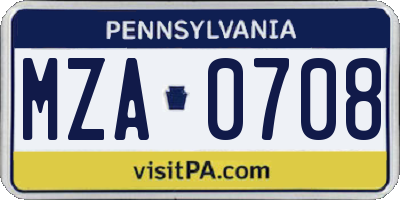 PA license plate MZA0708
