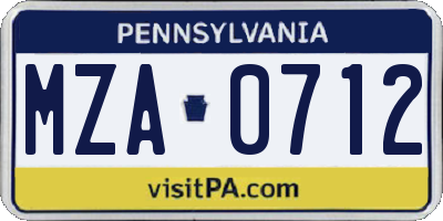 PA license plate MZA0712