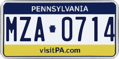 PA license plate MZA0714