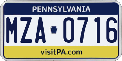 PA license plate MZA0716