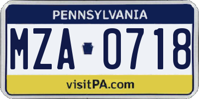 PA license plate MZA0718