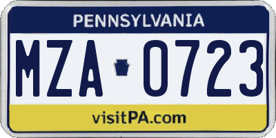 PA license plate MZA0723